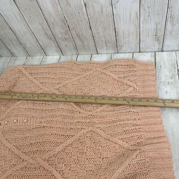 Vintage Sweater On Cue Sz 42 Large Peach Acrylic Cable Knit Faux Pearl Button - Picture 9 of 9